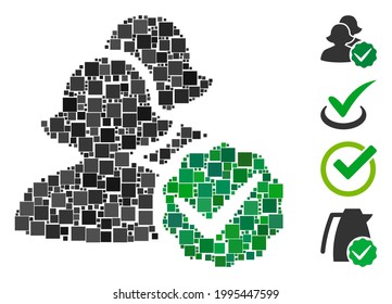 Collage For women icon composed of square items in variable sizes and color hues. Vector square items are organized into abstract collage for women icon. Bonus icons are placed.