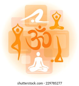 Collage of yoga icons. Collage  with yoga symbols and positions. Vector illustration.