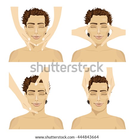 Collage of young man in spa salon getting facial massage