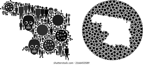 Collage Zamora Province map united from flu virus elements and people and skull items. Flu virus Zamora Province map collage composed with sphere and cut out shape.