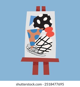 Collage-like easel and abstract shapes