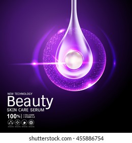 Collagen Beauty Serum and Background Vector Concept Technology for Skin Care Cosmetic.