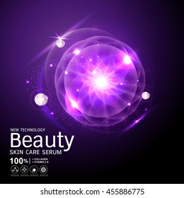 Collagen Beauty Serum and Background Vector Concept Technology for Skin Care Cosmetic.