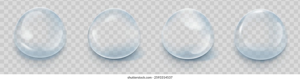 Collagen blue drops. Hyaluronic acid bubbles. Cosmetic serum. Skincare product. Vector illustration
