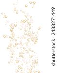 Collagen capsule bubbles vector background illustration. Gold air bubbles of champagne or lemonade soda. Yellow fizz bubbly foam background. Sparkling wine oxygen closeup illustration.