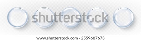 Collagen clear drops. Hyaluronic acid bubbles. Cosmetic serum or essence. Skincare product. Vector illustration