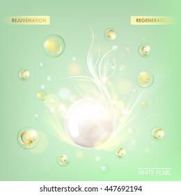 Collagen cream and Vitamin Drop of Concept Skin Care Cosmetic. Vitamin E drop with white sphere. Beauty treatment nutrition skin care design. Vector illustration.