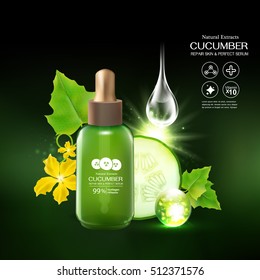 Collagen Cucumber Extract Serum and Vitamin for Skin Background Concept Skin Care Cosmetic.