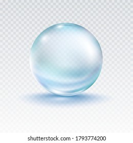 Collagen Droplet Isolated On Transparent Background. Realistic Vector Clear Dew, Blue Pure Drop, Water Bubble Or Glass Ball Template