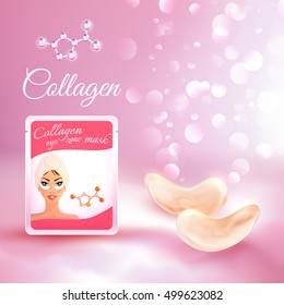 Collagen eyes zone mask for firm hydrated skin cosmetics product label sticker advertisement element realistic vector illustration