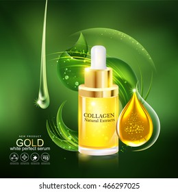 Collagen Gold Serum and Vitamin Background Skin Care Cosmetic.