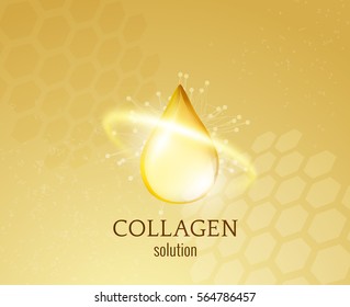 Collagen golden shiny drop vector background. EPS10