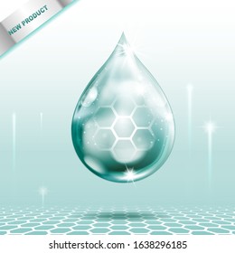 Collagen Green Pearl Serum or Vitamin Vector Background Template for Skin Care Cosmetic Products.