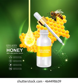 Collagen Honey Serum  and Vitamin Background Concept Skin Care Cosmetic
