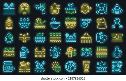 Collagen icons set outline vector. Acid skincare. Hair oil