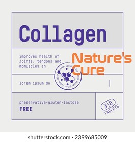 Collagen label design bottle jar collagen food supplement banner packaging sticker label vitamin product, print ready graphic art vector