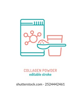 Collagen line icon. Connective tissue protein pictogram. Elastin production sign. Editable stroke. Medical symbol in outline style. Wellness concept. Vector illustration isolated on a white background