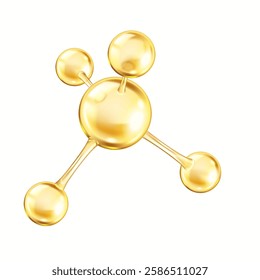 Collagen molecule with golden atoms realistic vector illustration. Chemical model reveals intricate structural details 3d object on white