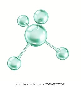 Collagen molecule from green spheres realistic vector illustration. Model represents connection of different atoms 3d object on white background