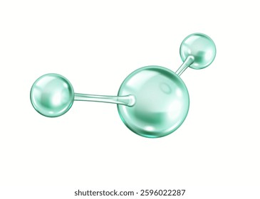 Collagen molecule structure with green spherical elements realistic vector illustration. Triple helix configuration 3d object on white background