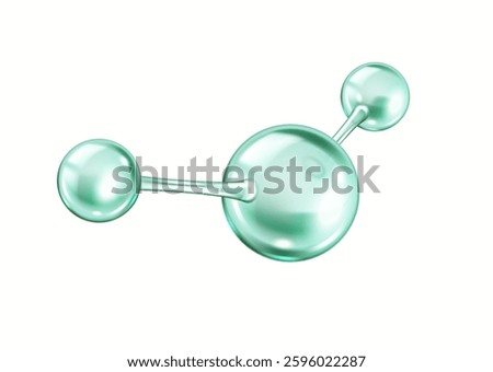 Collagen molecule structure with green spherical elements realistic vector illustration. Triple helix configuration 3d object on white background