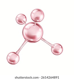 Collagen molecule structure from spheres realistic vector illustration. Clear pink model for pharmacy industry 3d object on white background