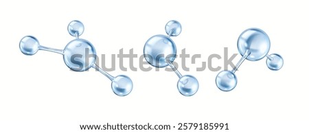 Collagen molecules forming intricate structural network realistic color icons set. Protein molecular dynamics 3d objects bundle on white