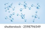 Collagen molecules models realistic color icons set. Element vital for skin elasticity and health 3d objects bundle on blue background