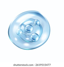 Moléculas de colágeno de esferas en burbujas dobles de Ilustración vectorial realista. Publicidad del producto cosmético hidratante objeto 3d en blanco