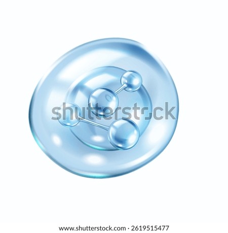 Collagen molecules from spheres in double bubbles realistic vector illustration. Advertising of moisturizing cosmetic product 3d object on white