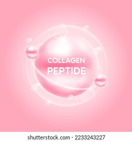 Fórmula química sérica del péptido colágeno rosa y oxígeno burbuja. Tratamiento de belleza nutrición diseño de cuidado de la piel. Conceptos médicos y científicos. EPS10 vectores 3D.