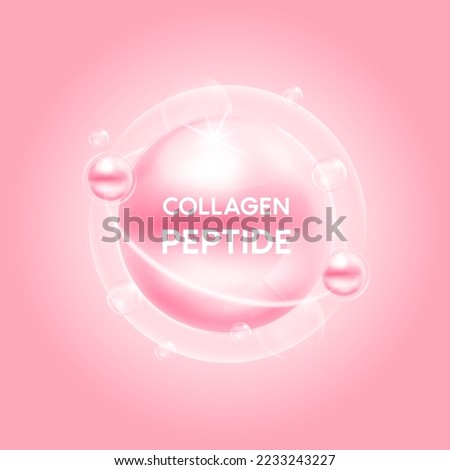 Collagen peptide pink and bubble oxygen serum chemical formula. Beauty treatment nutrition skincare design. Medical and scientific concepts. 3D Vector EPS10.
