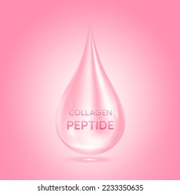 Collagen peptide pink serum. Beauty treatment nutrition skincare design. Medical and scientific concepts. 3D Vector EPS10.