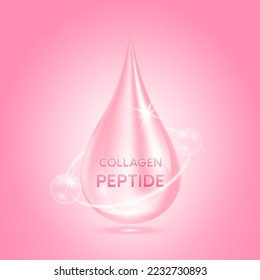 Collagen peptide pink serum and bubble oxygen serum chemical formula. Beauty treatment nutrition skincare design. Medical and scientific concepts. 3D Vector EPS10.