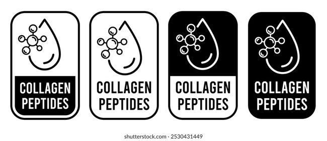 Colágeno peptídeos ícone de linha, logotipo, emblema, sinal, adesivo, rótulo, emblema, selo, símbolo, preto, linha, vetor plano, ilustração isolada.