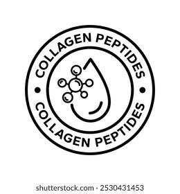 Colágeno peptídeos ícone de linha, logotipo, emblema, sinal, adesivo, rótulo, emblema, selo, símbolo, preto, linha, vetor plano, ilustração isolada.