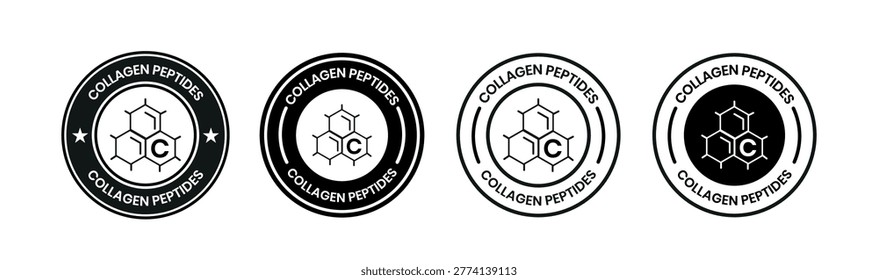 Collagen peptides line icon, logo, badge, sign, sticker, label, emblem, stamp, symbol, black, line, flat vector, isolated illustration.
