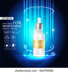 Collagen Perfect Serum and Vitamin Vector for Skin Care Cosmetic Background.