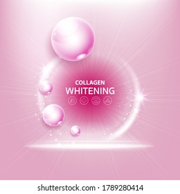 Collagen Pink Serum and Vitamin Background Concept Skin Care Cosmetic.