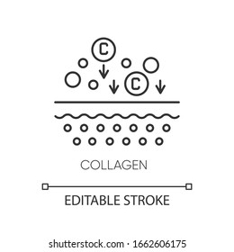 Collagen pixel perfect linear icon. Chemical components. Dermatology and cosmetology. Thin line customizable illustration. Contour symbol. Vector isolated outline drawing. Editable stroke