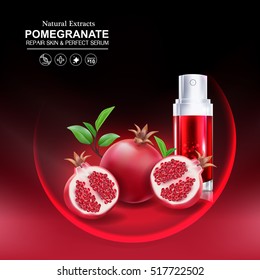 Collagen Pomegranate and Serum plus vitamin Background Skin Care Cosmetic concept.
