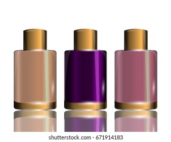 Collagen Premium Serum containers template, glossy bottles isolated on white background. Mock-up 3D Realistic Vector illustration for design, template