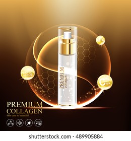Collagen Premium Serum and Vitamin Background Skin Care Cosmetic concept.
