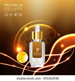 Collagen Premium Serum and Vitamin Background Skin Care Cosmetic concept.