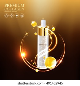 Collagen Premium Serum and Vitamin Background Skin Care Cosmetic concept.