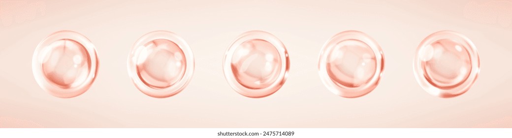 Collagen serum bubbles. Cosmetic essence. Concept skincare cosmetics solution. Vector realistic illustration