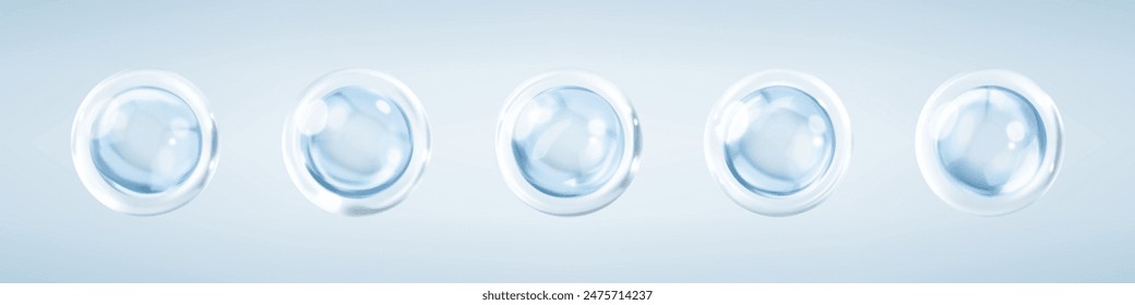 Collagen serum bubbles. Cosmetic essence. Concept skincare cosmetics solution. Vector realistic illustration