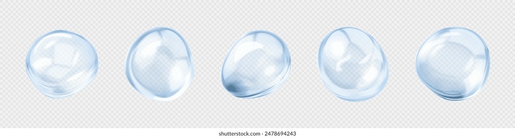 Burbujas de colágeno en suero. Gotas de esencia cosmética. Solución de cosméticos para el cuidado de la piel. Vector ilustración realista