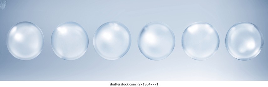 Bolhas séricas de colágeno em fundo azul. Essência cosmética. Conceito de solução cosmética de cuidados da pele. Ilustração realista de vetor