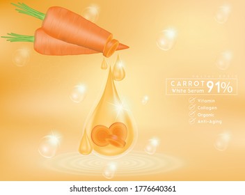 Collagen Serum Carrot Extract and Vitamin for Skin Background Concept Skin Care Cosmetic. Vector EPS10.